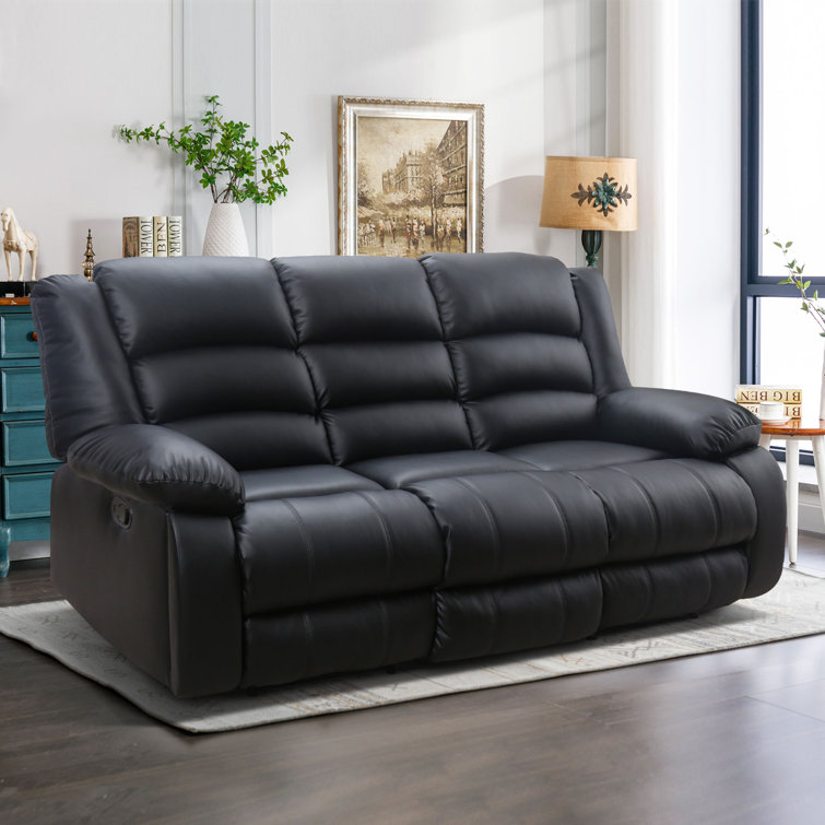 Latitude Run Lamyiah 87 Wide Modern Leather Manual Reclining Sofa with Hidden Cup Holder Reviews Wayfair